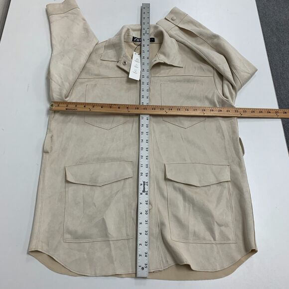 Zara Faux Suede Overshirt Womens XS Champagne Snap Button Pockets Jacket *READ - Picture 8 of 16